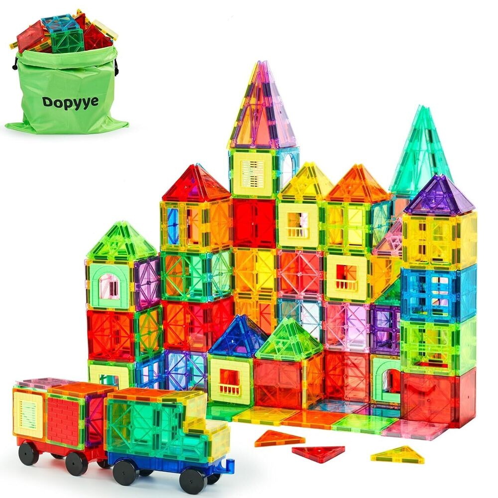 132 PCS Magnetic Tiles Building Blocks with 2 Cars, STEM Educational